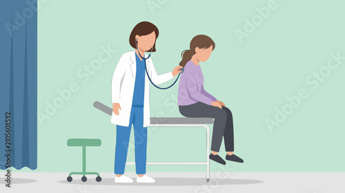 Bild auf Leinwand Doctor examining female patient with stethoscope during medical check-up