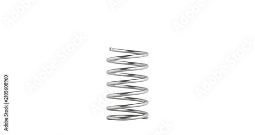 4k Resolution Video: Mechanical Motion Concept. Metal Spring Compression And Release Animation With Silver Coil, Elastic Movement On White Background With Alpha Matte