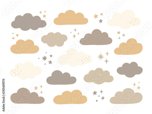 Children’s Scandinavian clouds and stars illustrations set