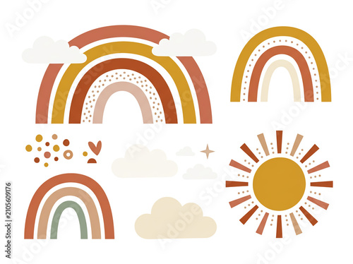 Children’s boho rainbow and celestial illustrations set