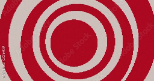 4k Resolution Video: Retro Pixel Game Pattern Concept. Red And White Bullseye Texture With Animated Blocky Arcade Style, Concentric Rings And Old Computer Game Aesthetic