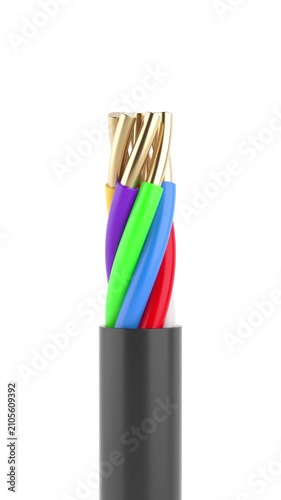 4k Resolution Vertical Video for Social Media: Electric Cable Concept. Multicolored Wires With Copper Conductors And Black Sheath Seamless Looped Rotating On White Background With Alpha Matte