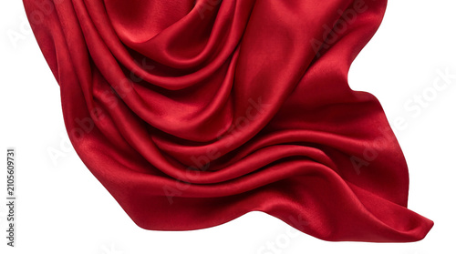 Fotografie Elegant red silk fabric draped in soft waves close up isolated on transparent background for your designs