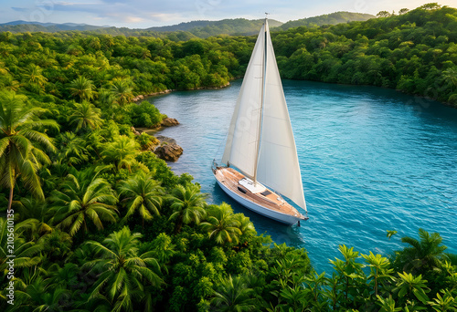 Sailboat navigating turquoi...