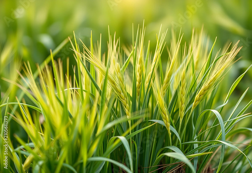 Green barley field with rip...