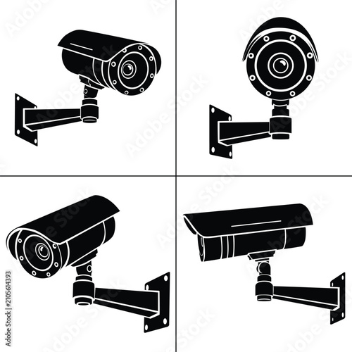 CCTV Security Camera Silhouette Icons Set Vector Collection with Outdoor Surveillance Camera Monitoring System and Video Protection