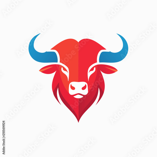 Tête de bison géométrique bicolore stylisée