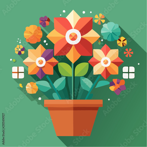 Bouquet floral géométrique coloré dans pot décoratif