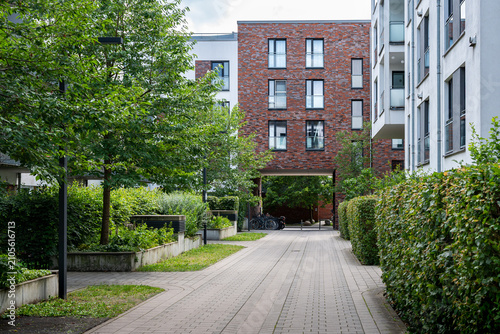 Backyard of a modern apartment building in summer
