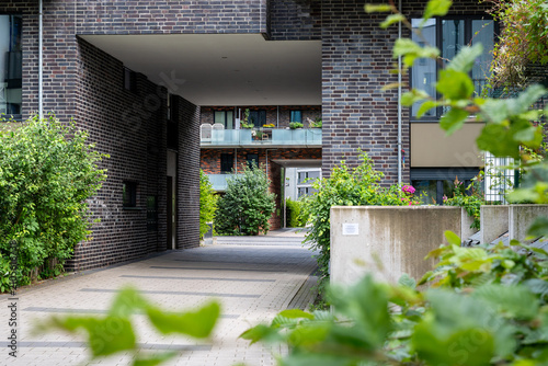 Archway on a modern apartment building in summer