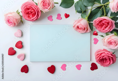Pink and red roses with hea...