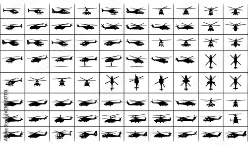 Quadro su tela Military and Civilian Helicopter Silhouette Set Vector EPS10