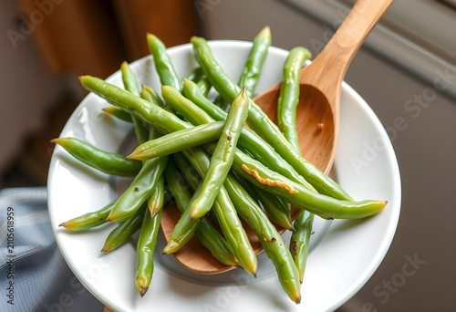 Freshly cooked green beans ...