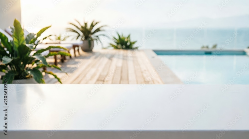 Fototapeta premium Modern Pool Deck with Ocean View for Luxury Lifestyle