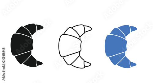 Foto Croissant silhouettes in varying styles and colors against a white background sh