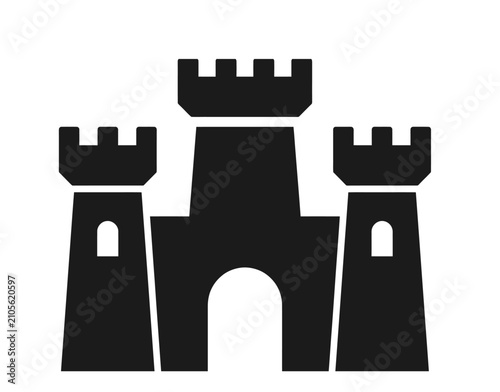 Medieval Castle Icon with Towers and Gate for Architecture, Fortress, Heritage Design