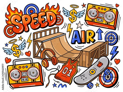 Fast speed air sport collection includes BMX ramps cassette players game controller basketball jersey and targets