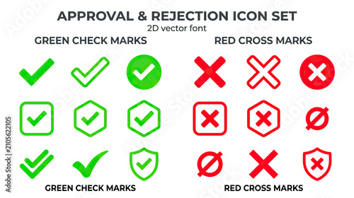 Canvas Print Green Checkmarks and Red Cross Marks Icon Set