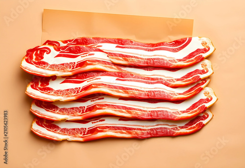 Raw bacon strips stacked on...