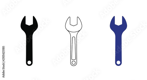 Canvas Print Wrench Silhouette Collection With Black Line Art And Blue Variations On A White