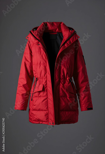 Red winter parka jacket wit...