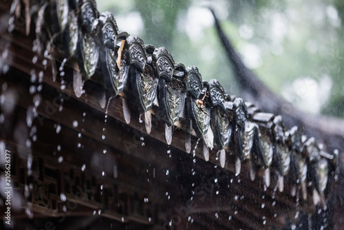 Принти на полотні Traditional Chinese Roof Eaves in the Rain