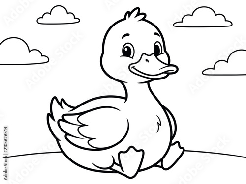Canvastavla Cute baby duck illustration for coloring pages simple line art silhouette