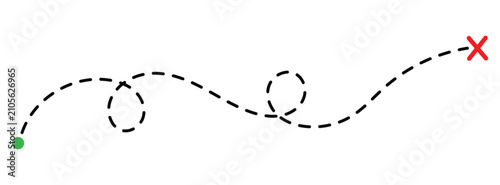 Tableau sur toile Treasure map with red cross mark and line dotted trail