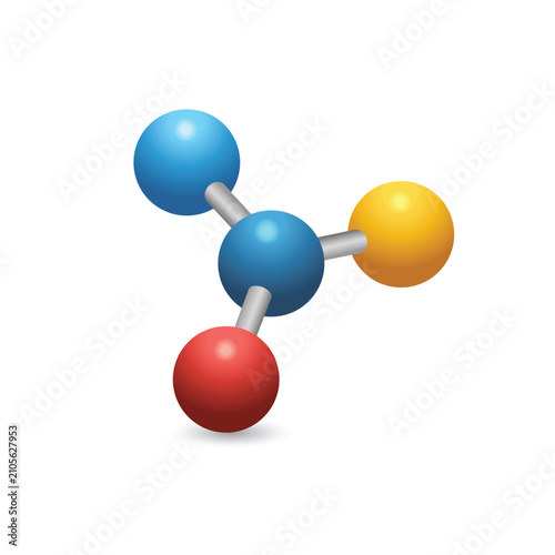   Four Atom Molecular Model with Blue, Red, and Yellow Spheres
