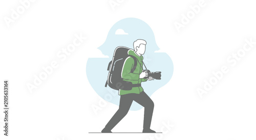 Fotografía Illustration of a hiker with a backpack walking.