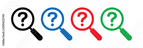 Foto Question mark magnifying glass, search inquiry symbol, colorful vector design, t