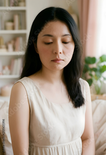 Young asian woman with long...