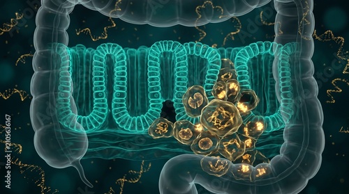 Colorectal Cancer Microsatellite Instability, 3D Colon Epithelial Tissue DNA Mutation, Mismatch Repair Deficiency Medical Illustration