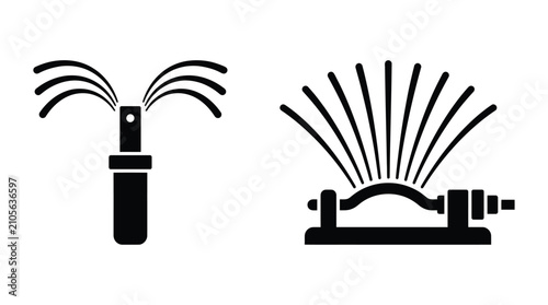 Bild auf Leinwand Sprinkler Systems Silhouette On White Background Irrigation Equipment
