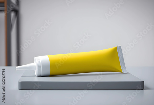 Yellow tube of sealant or a...