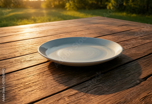 Empty ceramic plate on a ru...
