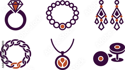 Tableau sur toile Collection of flat design jewelry icons including diamond rings necklaces earrin