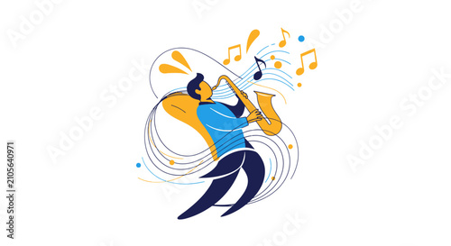 Fotografía Colorful illustration of a musician playing saxophone with music notes