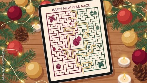 New Year's Maze for Kids , New Year's Maze with Christmas Tree Toys
