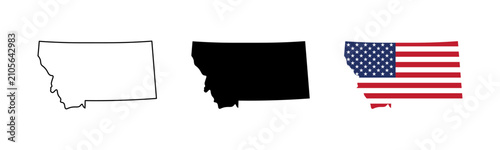 Konstfotografi Montana state outline, silhouette and American flag icon set
