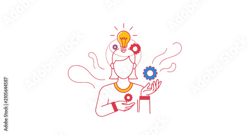 Creative illustration of multitasking woman with many arms.