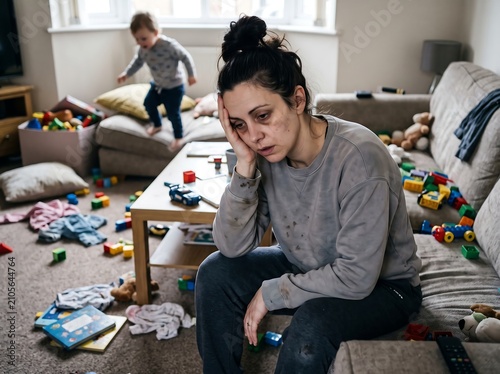 Mother suffers from severe exhaustion while her toddler creates a chaotic mess inside the family home.