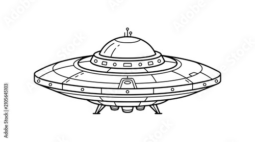 Quadro su tela Retro UFO flying saucer illustration, isolated on white background, cartoon styl