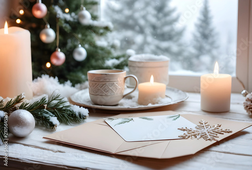 Cozy winter scene with blan...