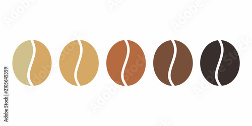 Canvastavla Sequence Of Five Coffee Beans Flat Vector Illustration On White Background arabi