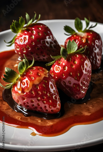 Fresh red strawberries with...