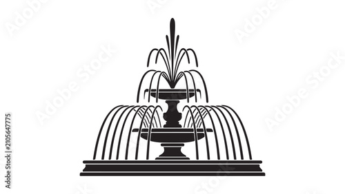 Detailed black silhouette icon of a classic tiered garden fountain with water jets