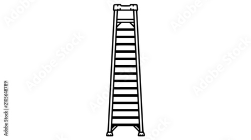 Tall A-Frame Ladder Icon, Simple Outline Design, Isolated on White Background