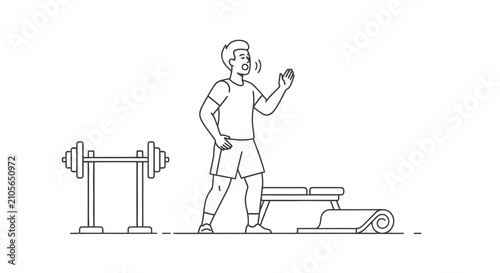 Man using smartphone in a gym setting.