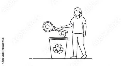 Person throwing paper into recycling bin illustration.